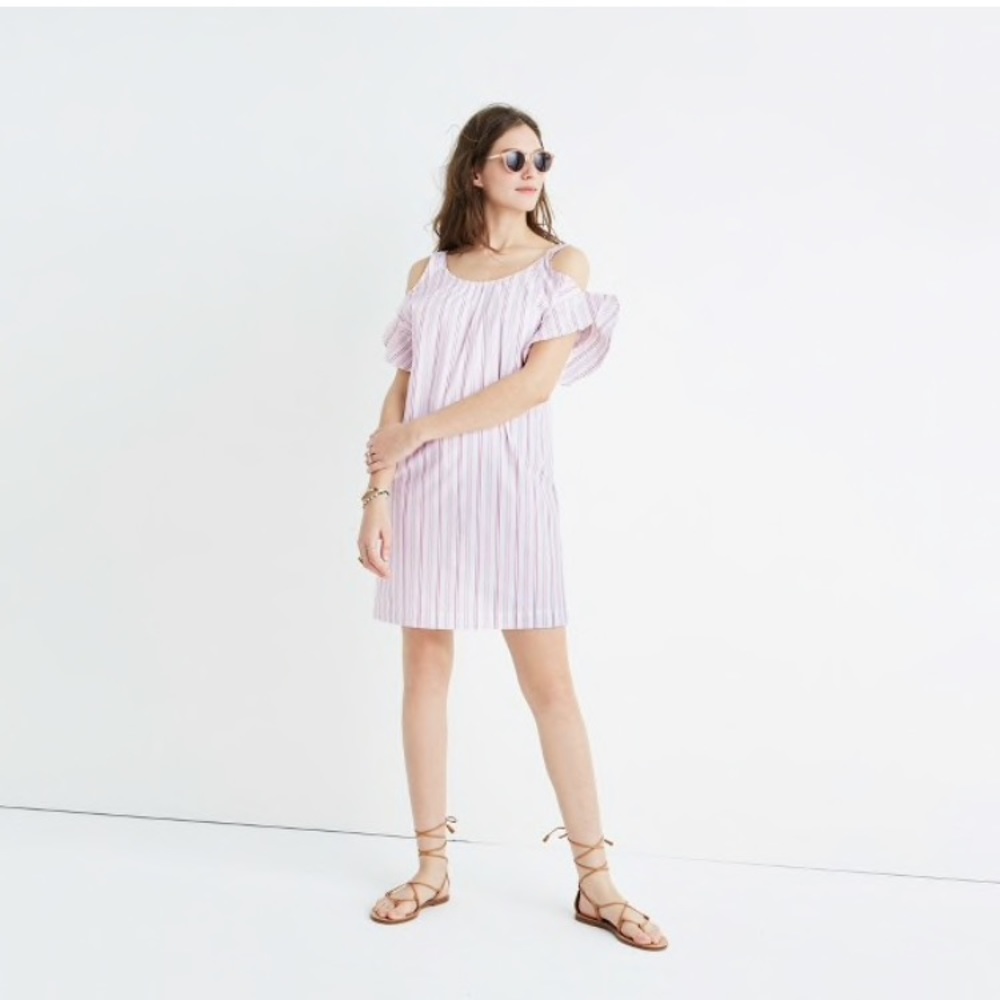 Madewell Rose Stripe Cold Shoulder Dress